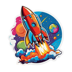 colorful flying rocket logo, suitable for stickers