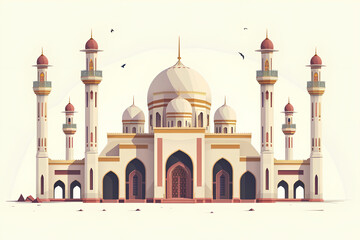 A Ramadan Kareem background designed in a flat style.  The vibrant colors and intricate patterns on the background reflect the spirit of unity, peace, and reflection during the holy month of Ramadan.
