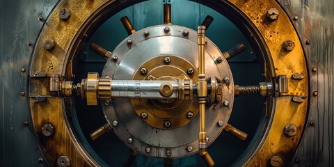 Bank vault door for security and safe financial protection - obrazy, fototapety, plakaty