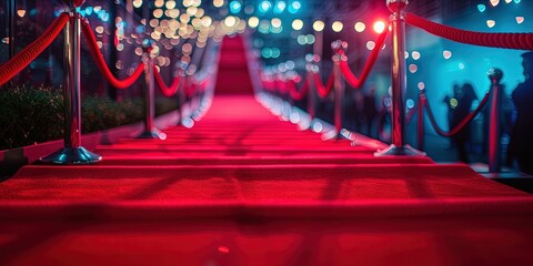 Red carpet at a movie premiere background with empty space for product placement 3D render realistic - obrazy, fototapety, plakaty