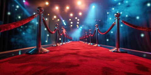Red carpet at a movie premiere background with empty space for product placement 3D render realistic - obrazy, fototapety, plakaty