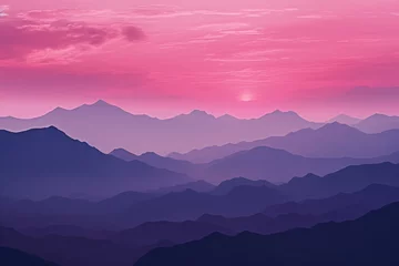 Wall murals Candy pink Mountain landscape at sunset,  Landscape of the mountains and the sun