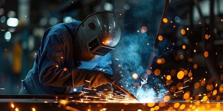 Welder wearing mask and using blowtorch