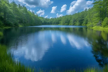 Wall murals Reflection serene lake reflected in the forest 3
