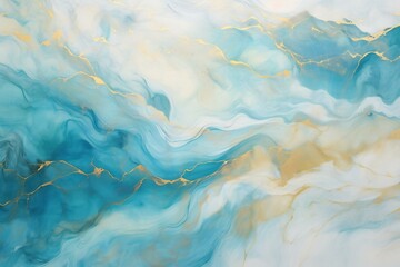 Abstract blue, yellow and white marble texture background, Liquid marble pattern