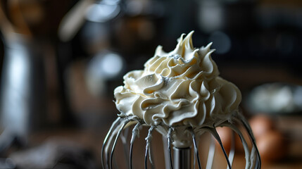 whisk with white cream close-up