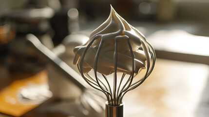 whisk with white cream close-up