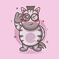 funny zebra animal character mascot with ok sign hand gesture isolated cartoon 