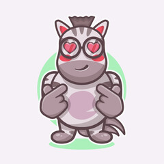 kawaii zebra animal character mascot with love sign hand gesture isolated cartoon