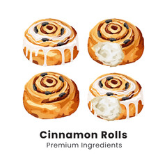 Hand drawn vector illustration of cinnamon rolls with sugar icing