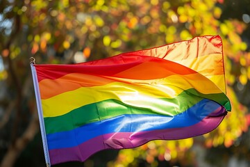 Rainbow flag in the park,  LGBT concept,  Selective focus