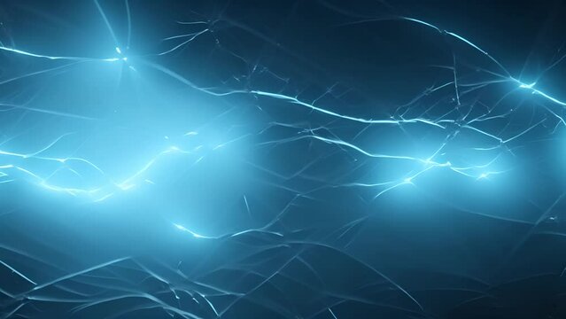 Numerous electric branches emitting a pale blue glow intersect, filling the space with high-tension energy
