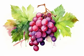 Fotobehang Illustration of grape and muscat in watercolor with leaf elements. Generative AI © Larry