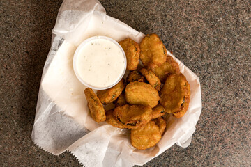 Deep fried pickles with ranch dressing