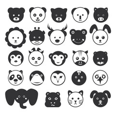Collection of Black Silhouettes of Cute Animal Heads