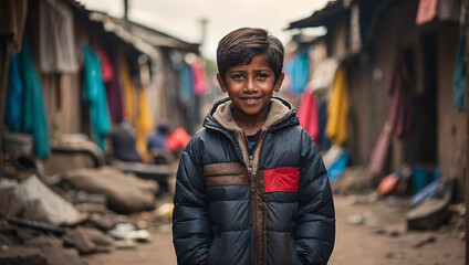 Obraz premium boy with a background in a slum environment