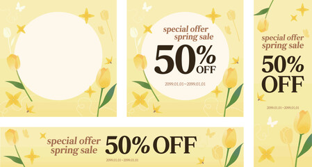 spring flower concept sale banner set illustration