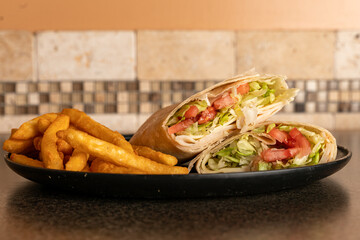 turkey and cheese wrap with French fries