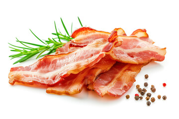 Crispy Cooked Bacon Strips Isolated on White
