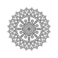 Ornamental round pattern. Black outline mandala on white background