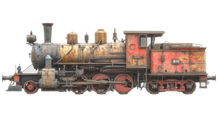 old steam locomotive isolated on transparent background ,old steam train png ,generative ai