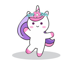 cute unicorn flat rainbow vector