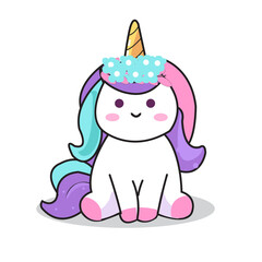 cute unicorn flat rainbow vector
