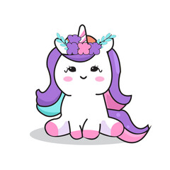 cute unicorn flat rainbow vector cartoon iilustrations