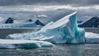 A glacier calving, with a massive ice block falling into the sea, creating a huge splash Generative AI