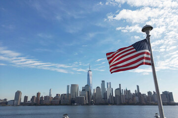 USA flag in NYC. American Memorial, Veteran's, 4th of July, Independence, Labor, Patriots, President Day. New York City, Manhattan view.