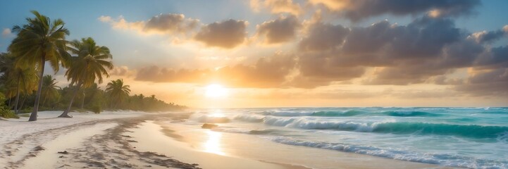 Fototapeta na wymiar Golden Horizon: Captivating Sunset Over a Pristine White Sand Beach