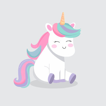 flat rainbow unicorn sit vector