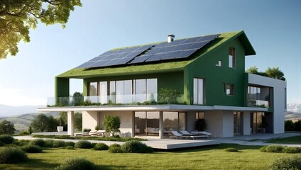 Sustainable Haven: Green House Featuring Solar Panels, A Modern Eco-Friendly Residence