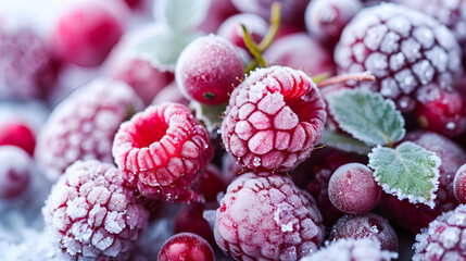 background frozen raspberries close-up