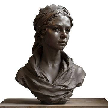 sculpture of a woman in clay isolated on transparent and white background. PNG transparent