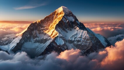 view of Mount Everest, with its snow-capped peak reaching towards the sky