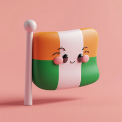 A miniature flag of Ireland with a smiling face, soft pastel colors, 3d icon clay render.