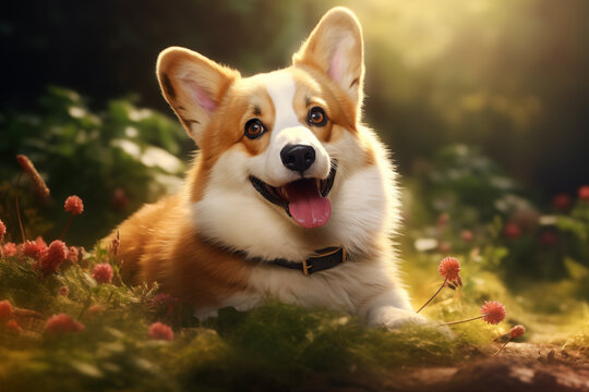 Cute corgy dog happy smile. Generative AI Illustration