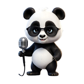 3d panda bear with a sunglasses and microphone
