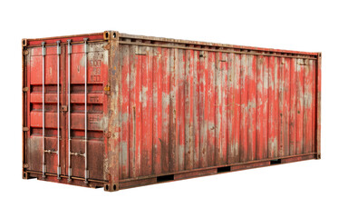 Old red cargo container isolated on transparent background