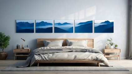 Elevate Your Space: Big Frame Mockup Enhancing Bedroom Decor Over a Cozy Bed