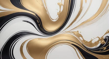  Abstract background with wave effect and like flowing water. Gold, black and white in color © Eunoya