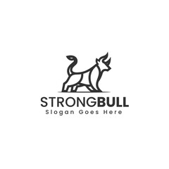 Vector Logo Illustration Strong Bull Line Art Style