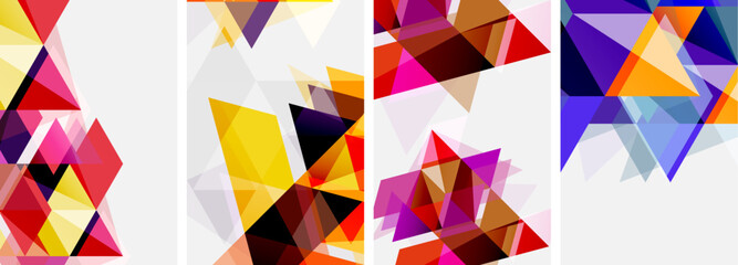 Colorful bright triangles with various colors and transparencies. Vector illustration For Wallpaper, Banner, Background, Card, Book Illustration, landing page