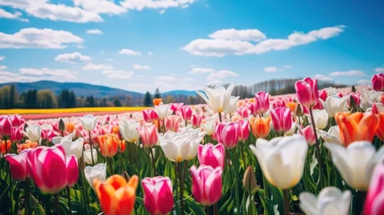 Fotobehang A field of vibrant tulips in the afternoon © tydeline