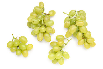 Many fresh green grapes on white background