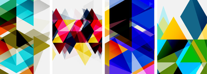 Colorful bright triangles with various colors and transparencies. Vector illustration For Wallpaper, Banner, Background, Card, Book Illustration, landing page