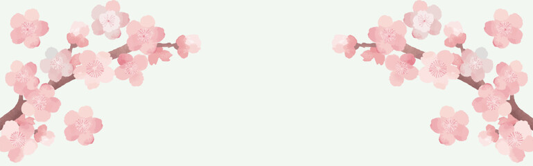 Fototapeta premium バナー 春 フレーム 桜 さくら 花 お花見 水彩 イラスト 背景 コピースペース AI生成画像