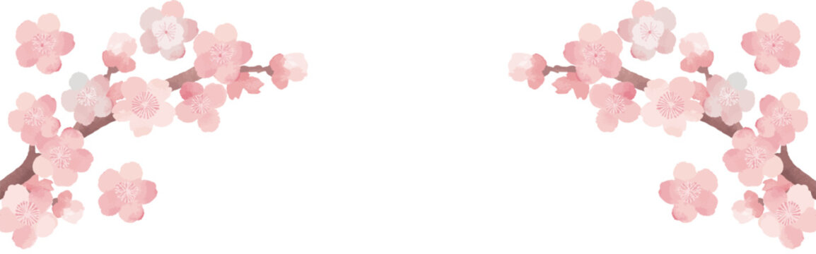 バナー　春　フレーム　桜　さくら　花　お花見　水彩　イラスト　背景　コピースペース　AI生成画像