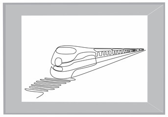 Draw one continuous line. Modern high-speed passenger commuter train. Vector illustration